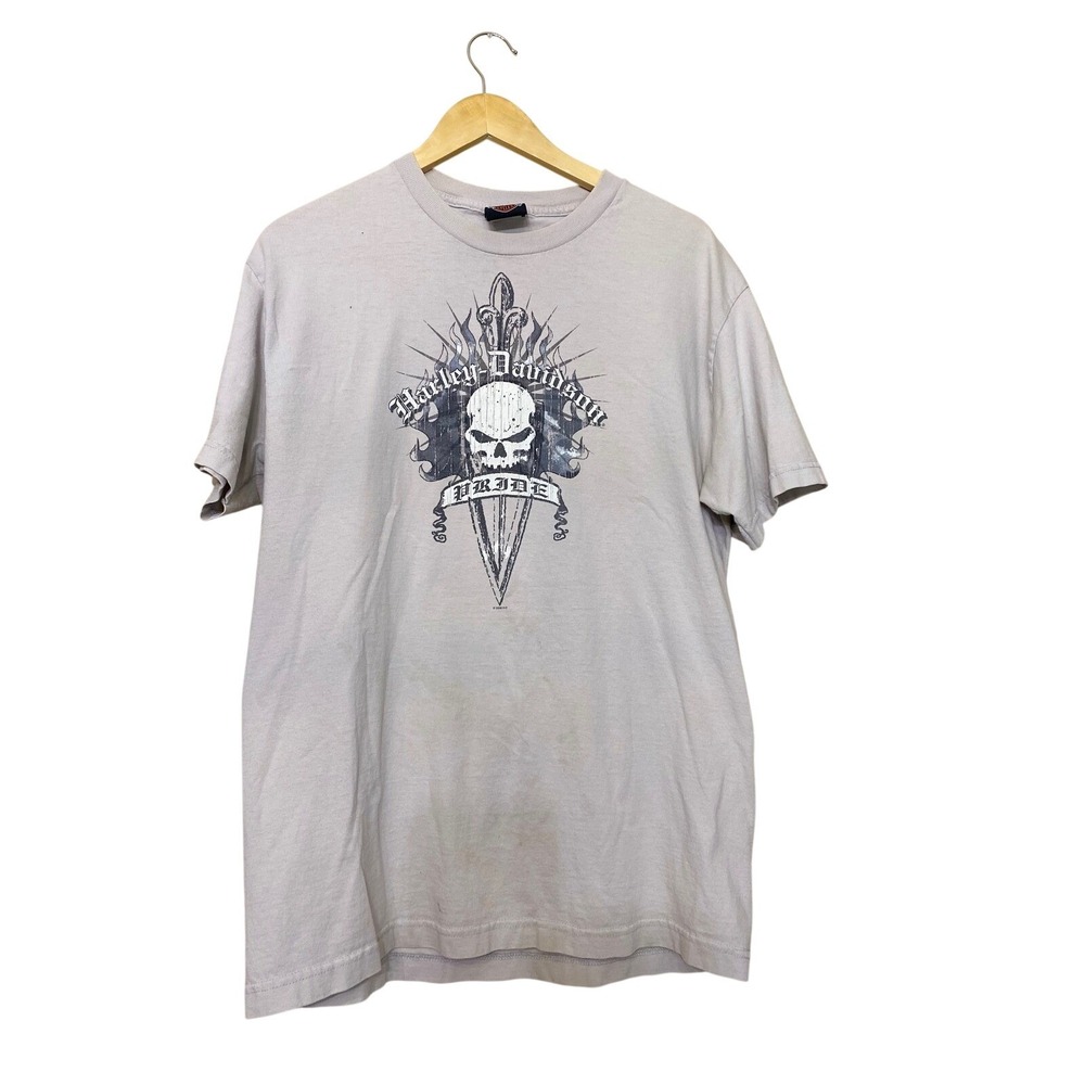 Harley Davidson Paris Texas Pride‎ Skull Dagger Graphic T-Shirt Gray 2008 Mens L